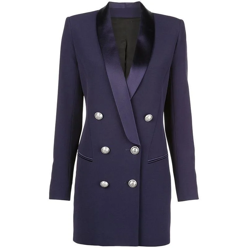 Navy Blue Tuxedo Blazer Women - Casual - Plain-Solid