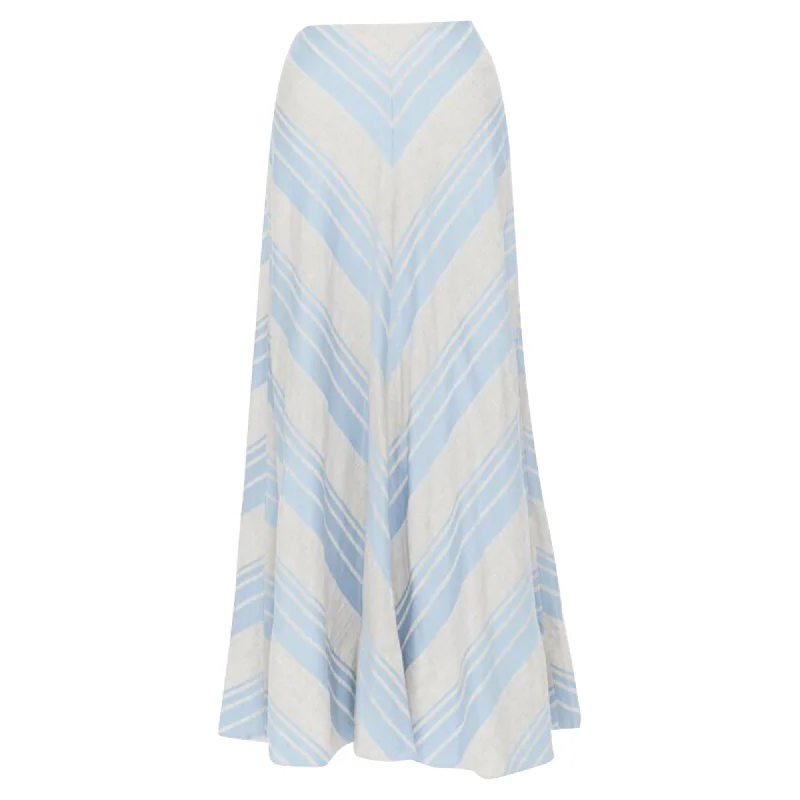 Lee Matthews striped linen cotton midi casual skirt