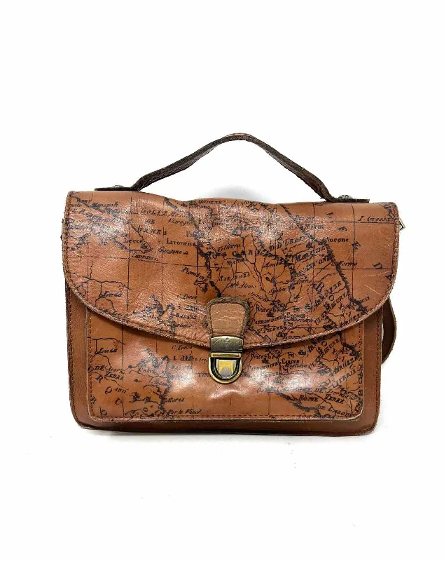 Patricia Nash Brown Map Leather Designer Crossbody Purse