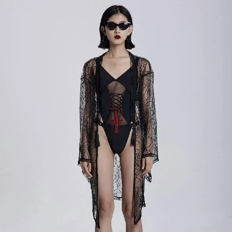 Women's Grunge Sheer Spider Mesh Kimono Capes Beach Cover Up