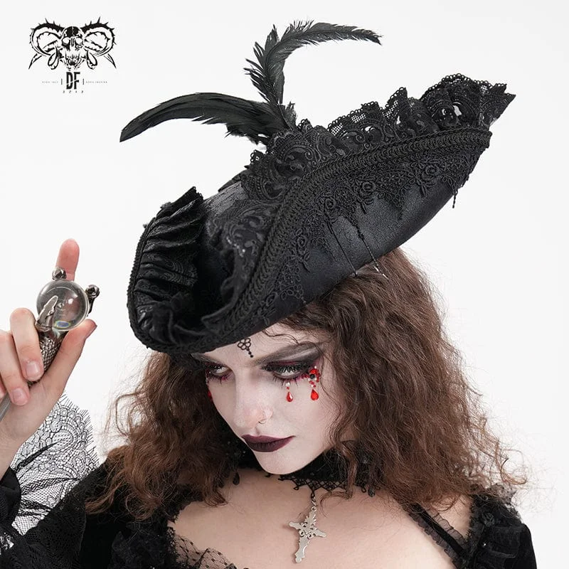 Women's Gothic Plumed Lace Mesh Hats