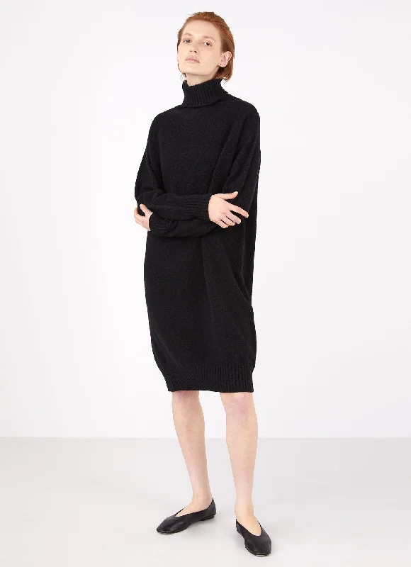 Women's Lambswool Roll Neck Dress in Black