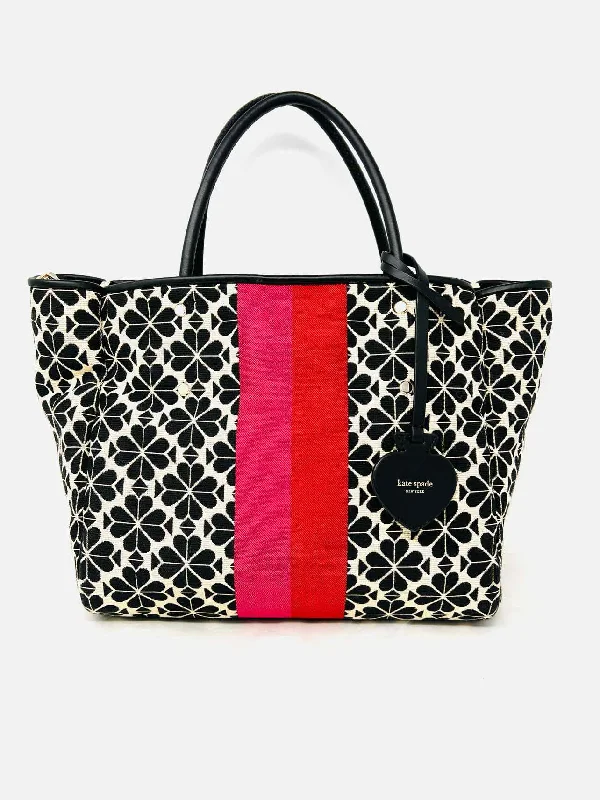 Kate Spade Bk/Wh/Pk Tote Stripe Fabric/Leather W/ BAG! Designer Satchel