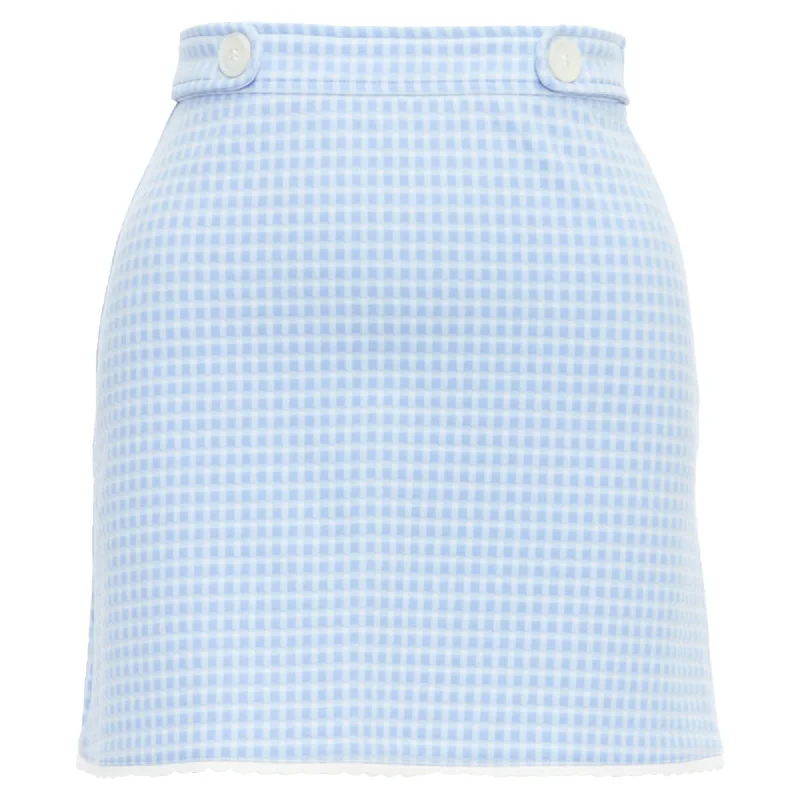 Miu Miu Gingham Seersucker Scallop Trim Buttons Mini Skirt