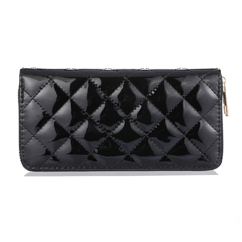 Glossy Quilted Single Zipper Wallet WL748