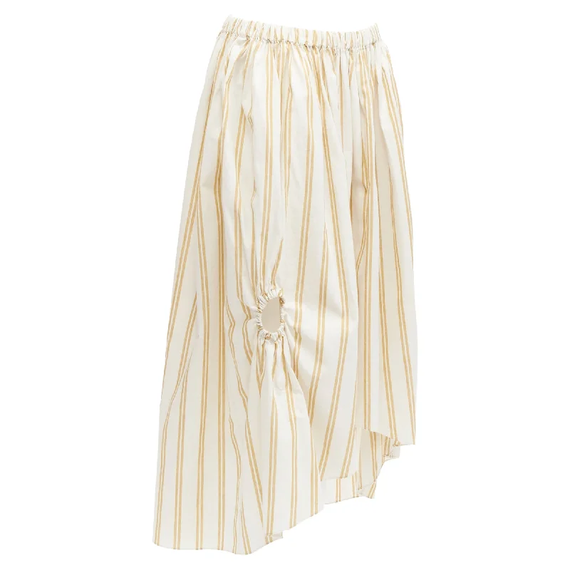 Oscar De La Renta cotton linen ruched cutout striped balloon skirt