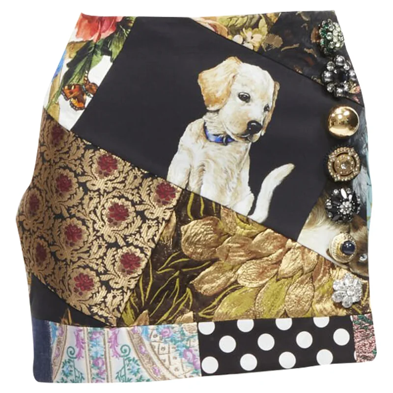 Dolce & Gabbana colorful dog patchwork jewel embellished mini skirt