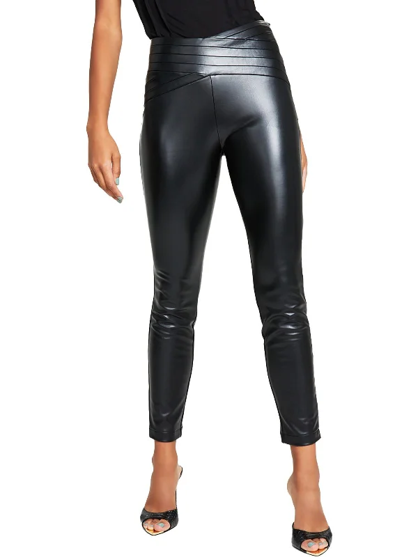 Dana Womens Faux Leather Pleated Ankle Pants