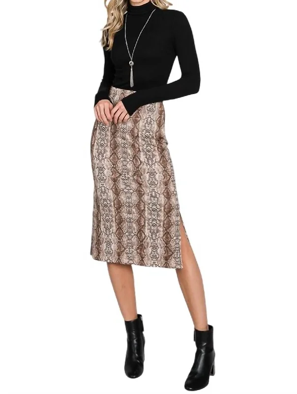 Python Print Midi Skirt In Mocha