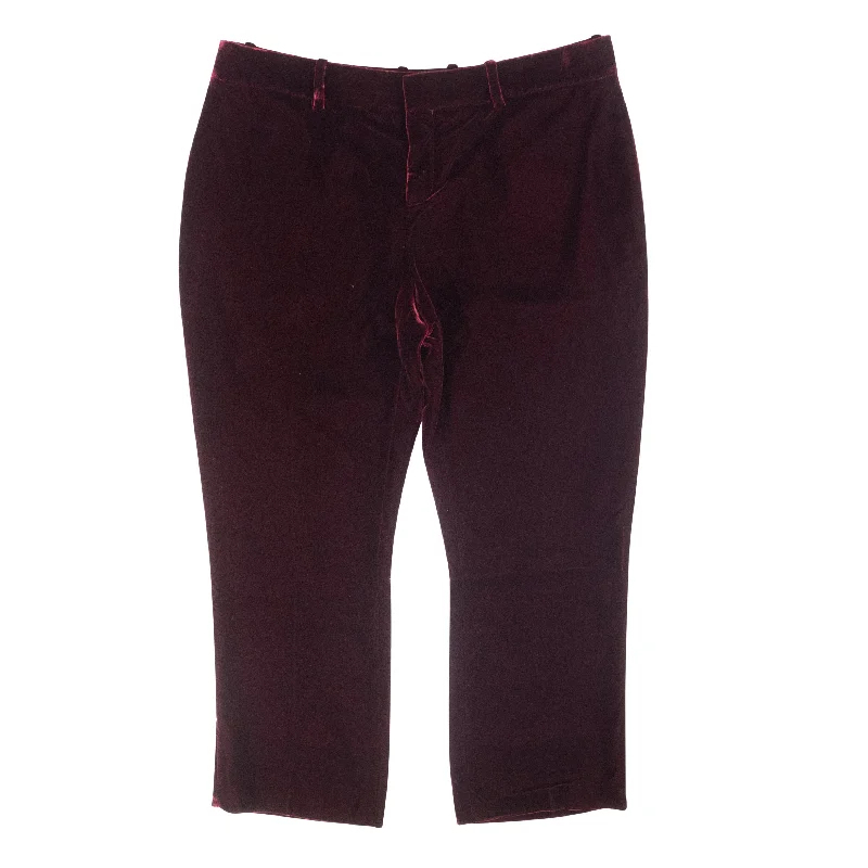 Women's Burgundy Cropped Straight-Fit Velvet Slacks