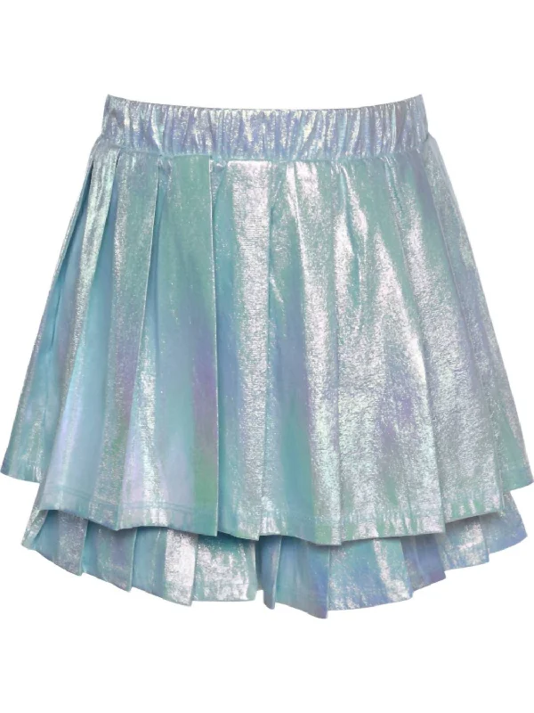 Girl's Brooklyn Metallic Pleated 2 Tier Skort In Blue