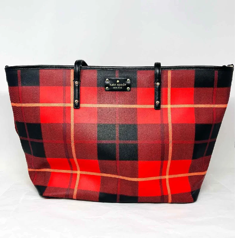 Kate Spade Red/Black Shoulder Bag Plaid Leather Trim Designer Tote