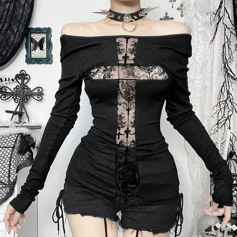 Women's Gothic Lace Cross Long Sleeved Shirt