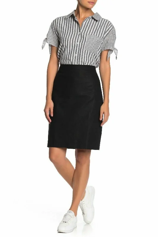 Linen Cotton Above Knee Workwear Casual Pencil Skirt In Black