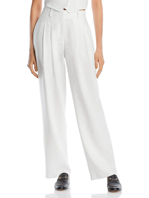 Womens High Rise Pleated Wide Leg Pants