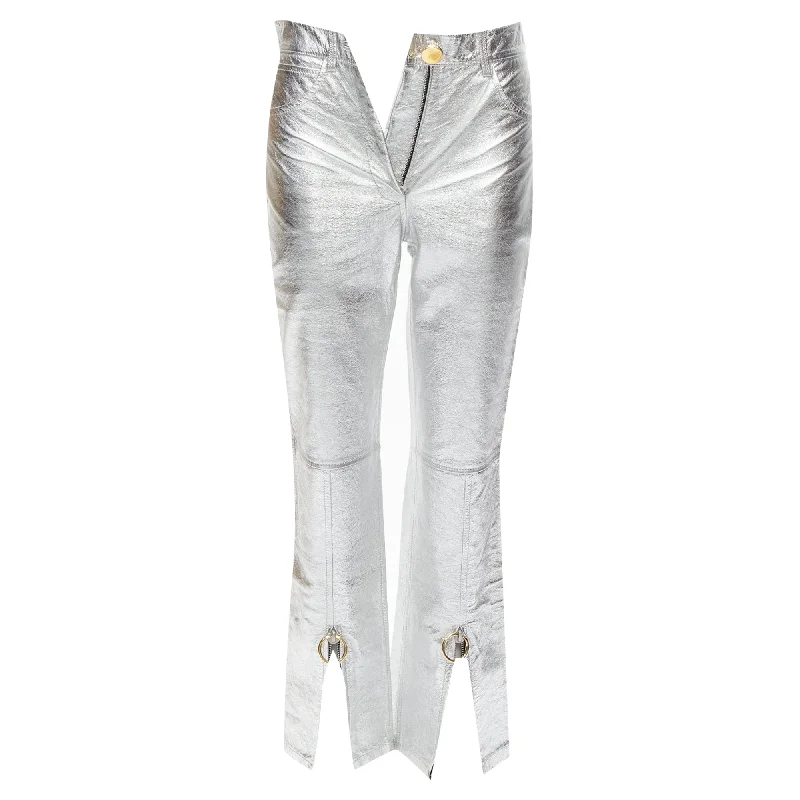 Petar Petrov Genuine Leather Gold Ring Zip Moto Pants