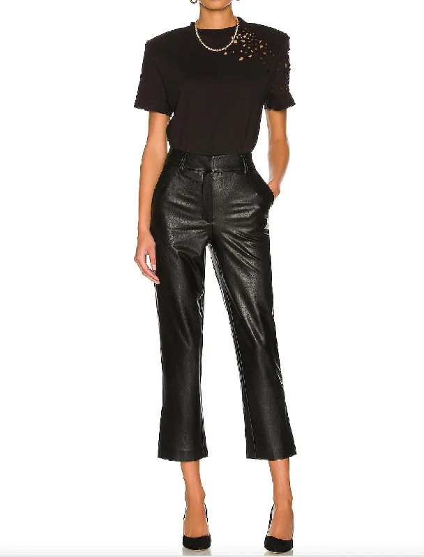 Faux Leather 7/8 Trouser In Black