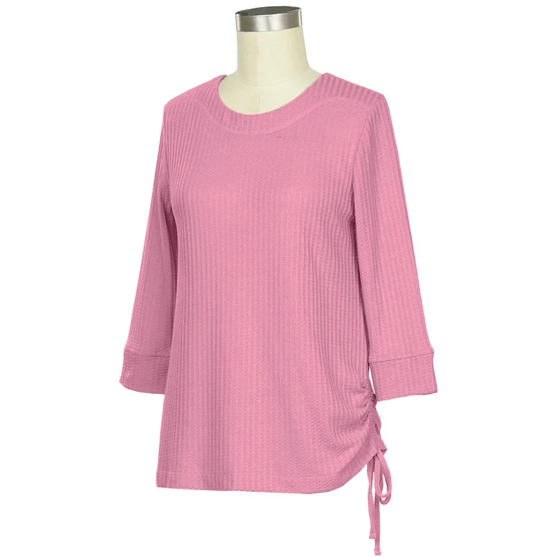 Women's 3/4 Sleeve Solid Top with Side Tie 480B