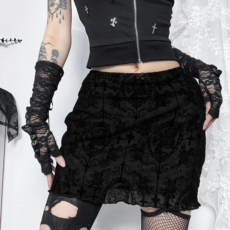 Women's Gothic Contrast Color Lace Flocking Skirt