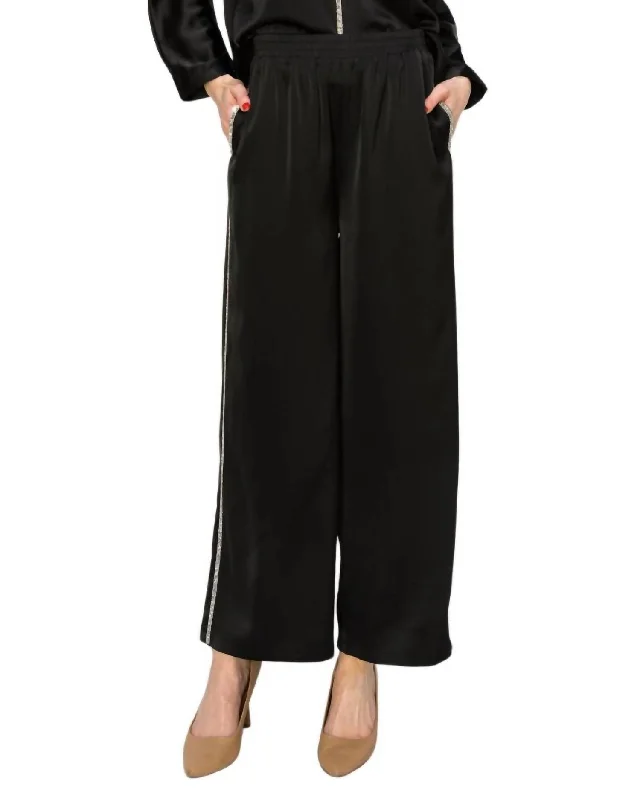 Wynne Satin Diamond Trim Pant In Black