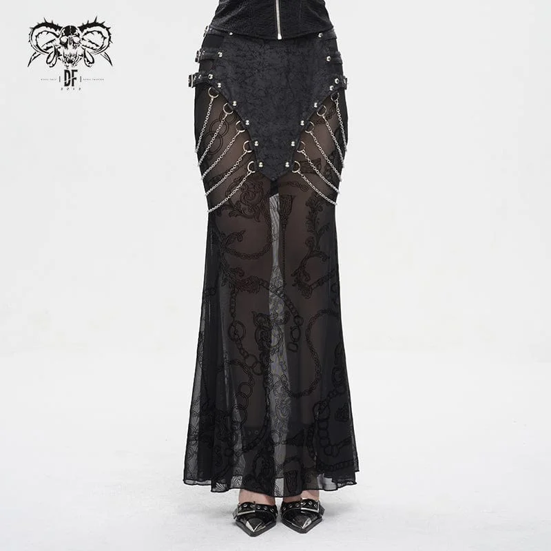 Women's Gothic Mesh Splice Chain Fishtail Skirt