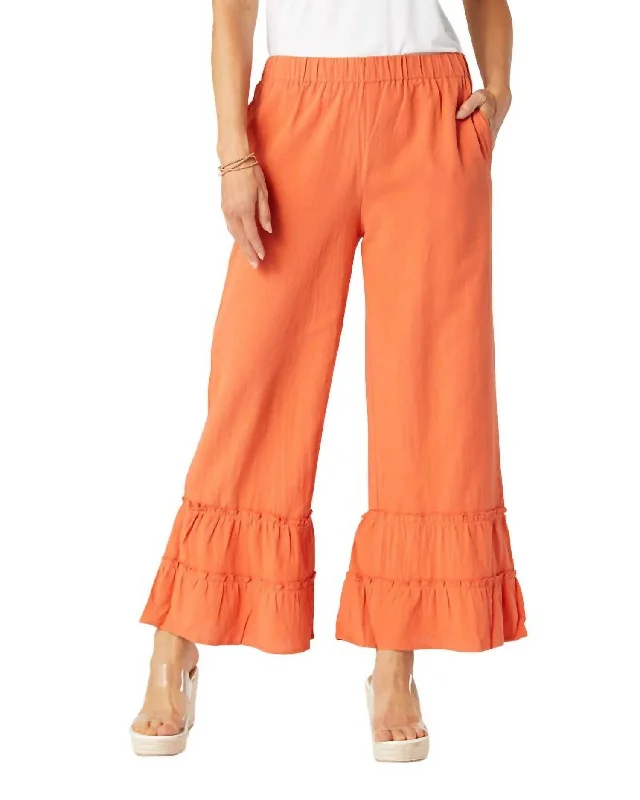 Audrey Tiered Ruffle Pants In Orange Poppy