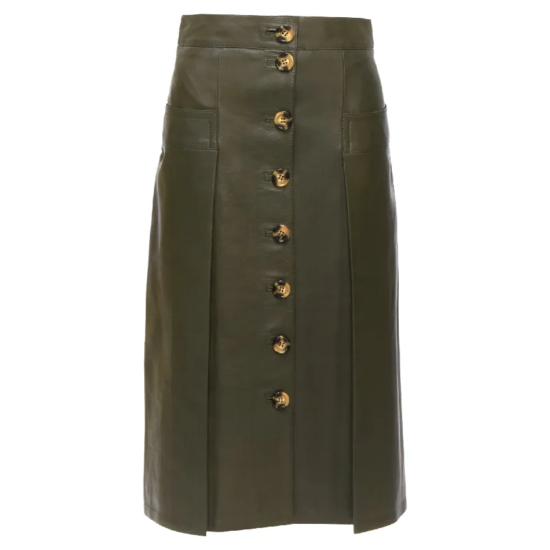 Dodo Bar Or genuine leather shell button pocketed pleated skirt