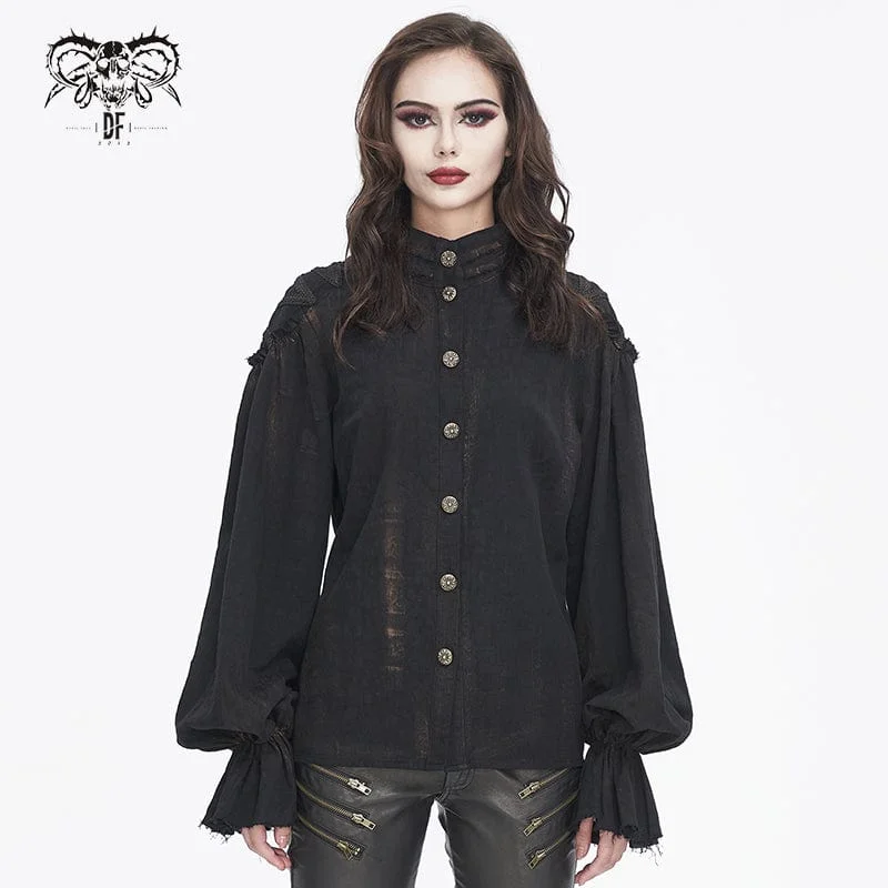 Women's Steampunk Stand Collar Puff Sleeved Shirt