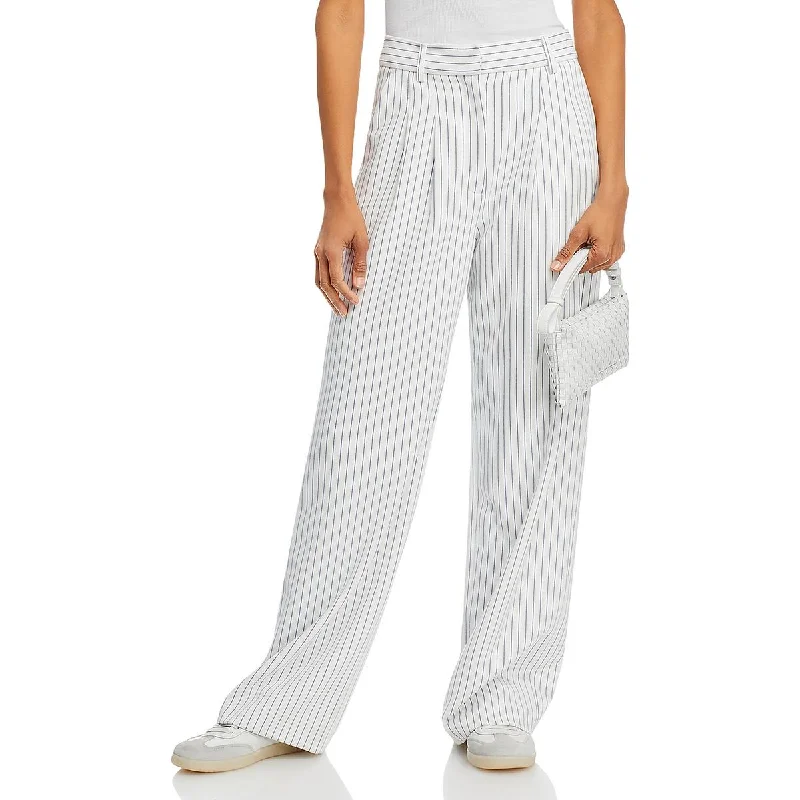 Womens Pinstripe Pockets Wide Leg Pants