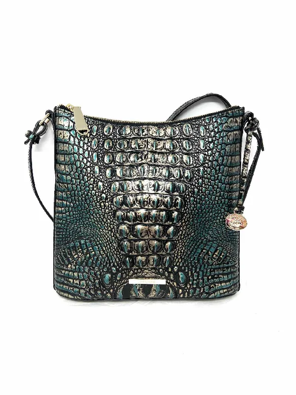 Brahmin Teal/Black Reptile Metallic Designer Crossbody Purse