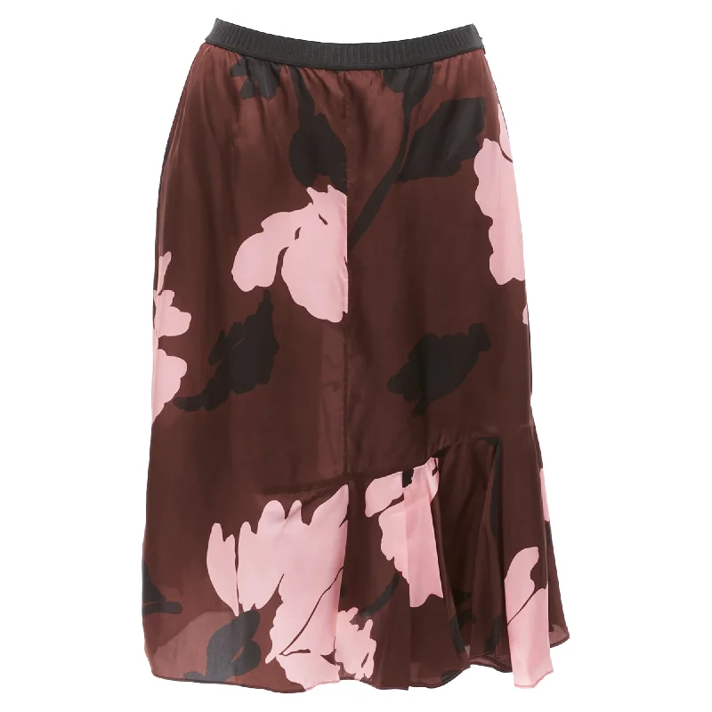 Marni Big Floral Print Elastic Waistband Knee Skirt