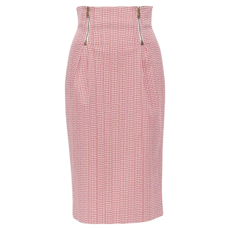 Versace houndstooth cotton blend Medusa zip high waisted skirt