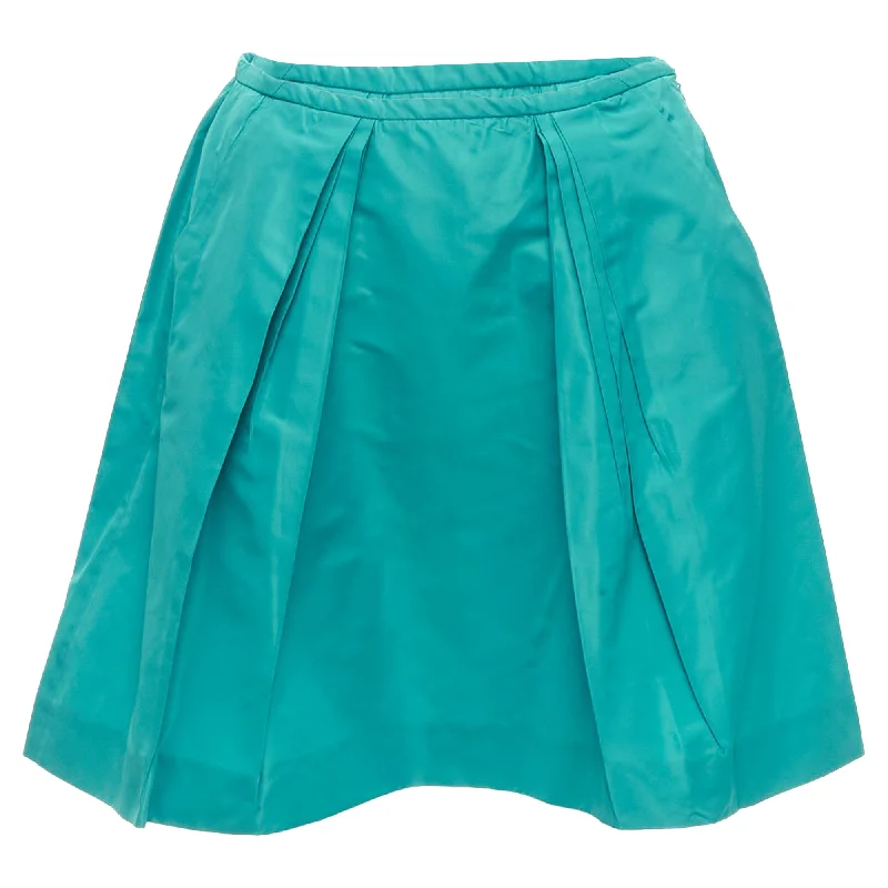 Miu Miu teal nylon pleated high waisted Aline skirt