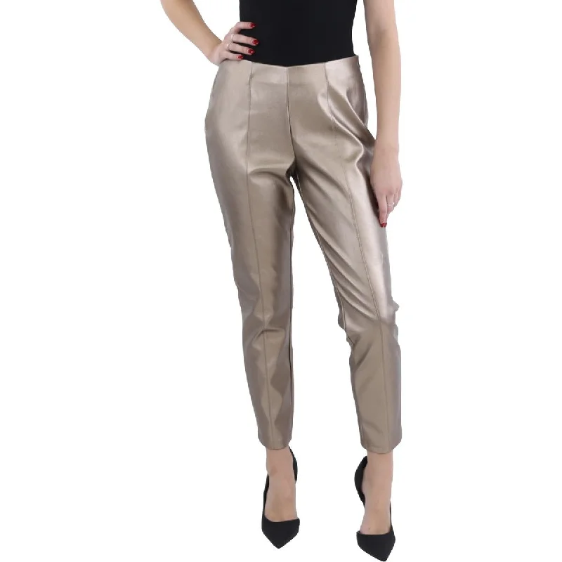 Womens Metallic Left Side Zipper Skinny Pants