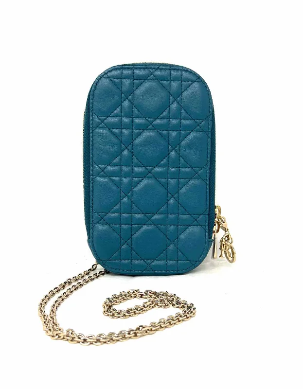 Christian Dior Teal Quilted Leather Designer Crossbody Purse