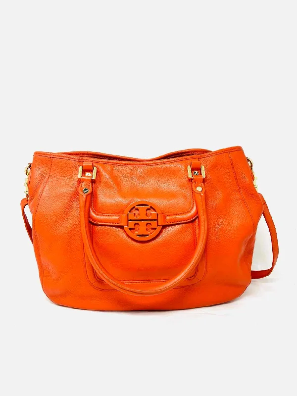 Tory Burch Orange Pebbled Leather Designer Satchel