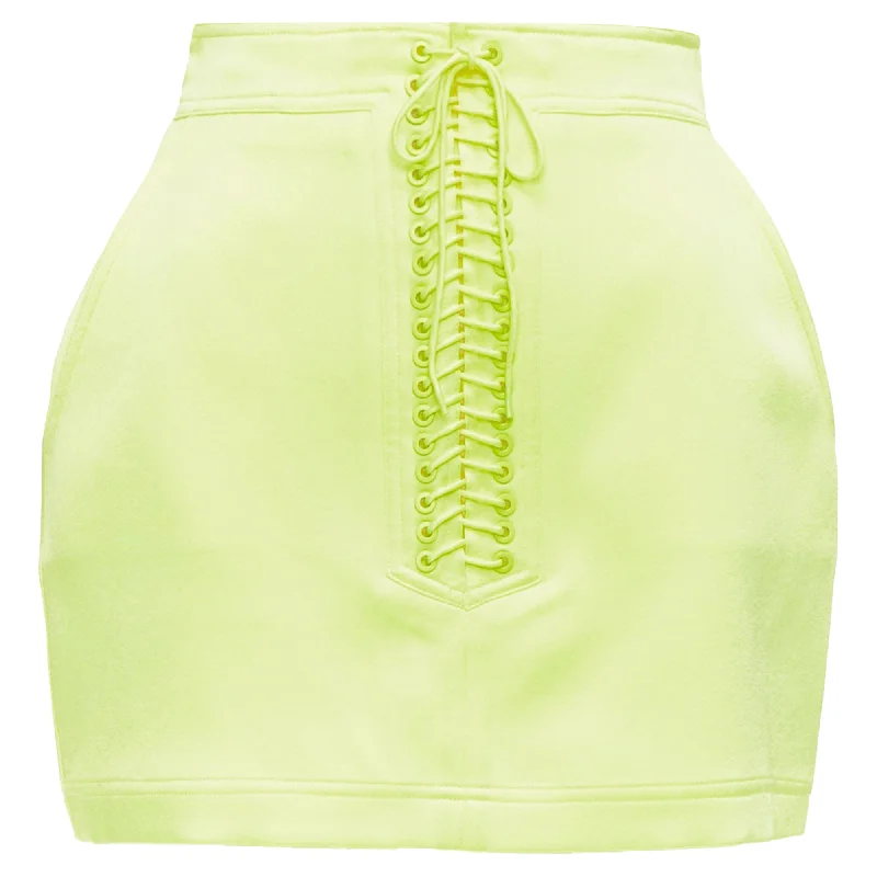 Alex Perry Spence Satin Lace Up Rounded Mini Skirt