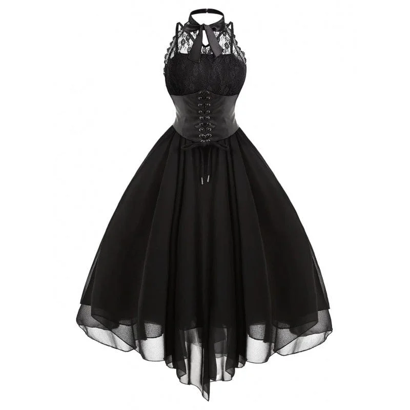 Women's Gothic Lace Splice Lace-up Party Dress