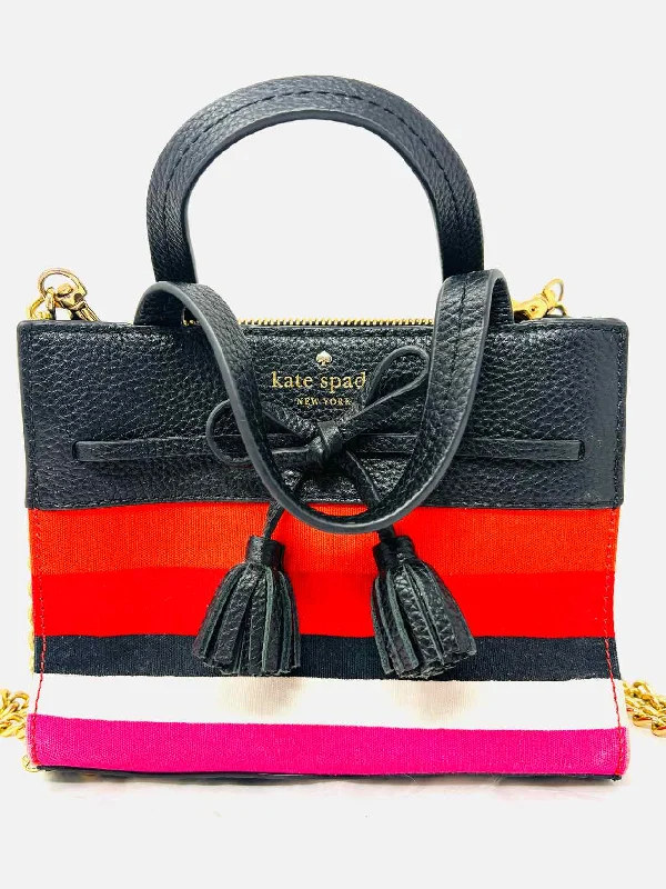 Kate Spade Black/Multi Stripe Fabric/Leather AS IS Designer Crossbody Purse