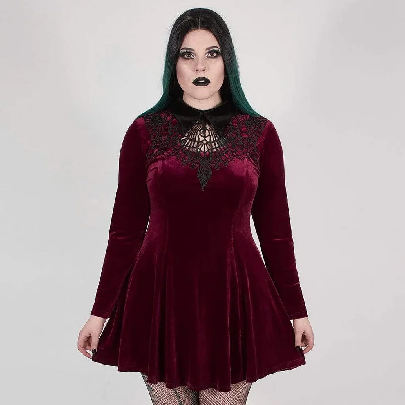 Women's Plus Size Gothic Scarlet And Black Short Collared Dress