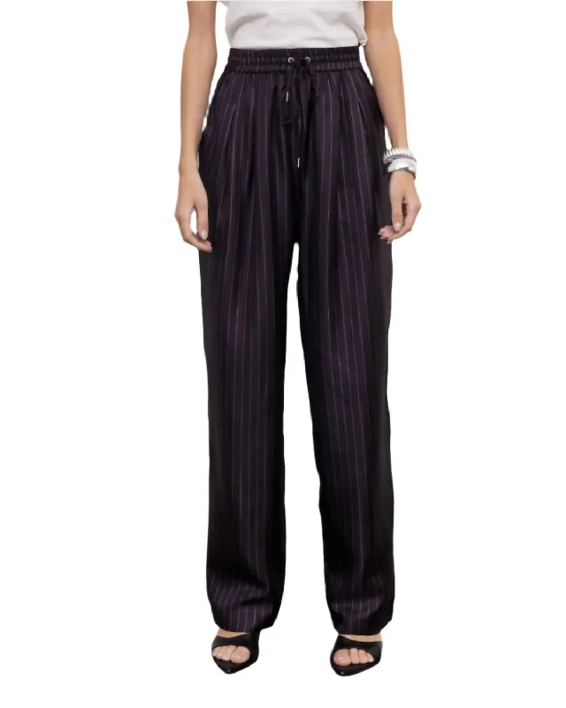 Twill Slouch Pinstripe Pants In Black