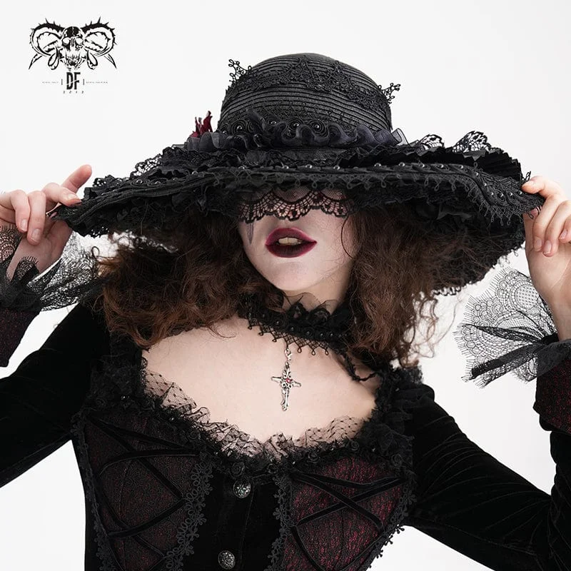 Women's Gothic Rose Lace Mesh Hats