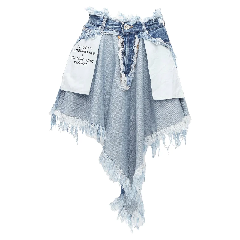 Unravel Project Chaos inside out distressed printed denim skirt