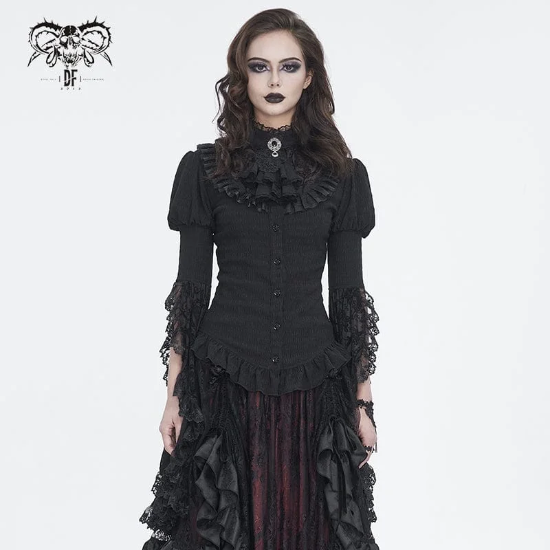 Women's Gothic Puff Sleeved Ruffled Shirt with Detached Neckwear