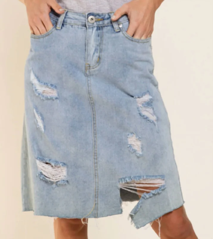 Distressed Jean Skirt In Blue