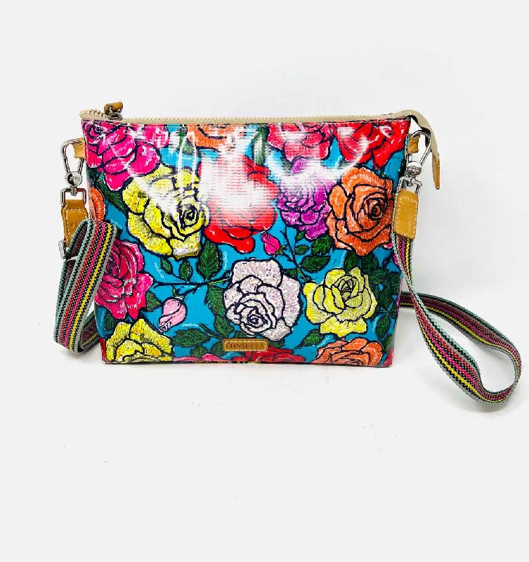 Consuela Blue/Multi Floral Designer Crossbody Purse