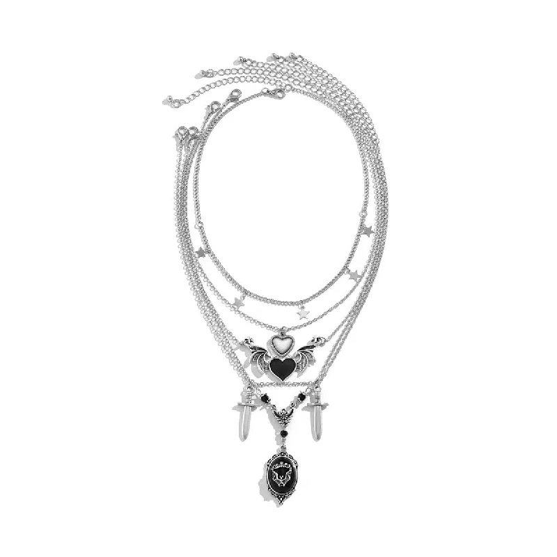 Women's Punk Heart Layered Chain Choker