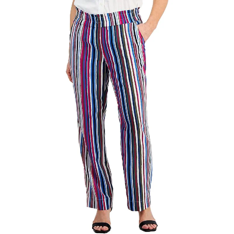 Petites Womens Pinstripe Pocket Straight Leg Pants