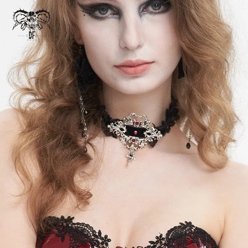 Women's Gothic Beaded Lace Hem Necklace