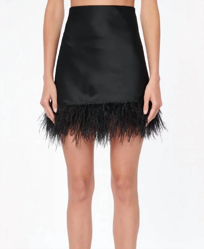 Aviva Feather Mini Skirt In Black